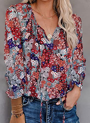 Printed Shirt V-neck Long-sleeved T-shirt