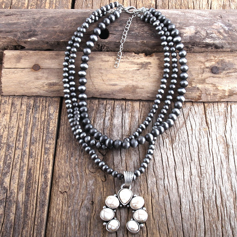 Boho Jewelry 3 Layer Gray Drawing CCB Moon Metal Stones Necklaces