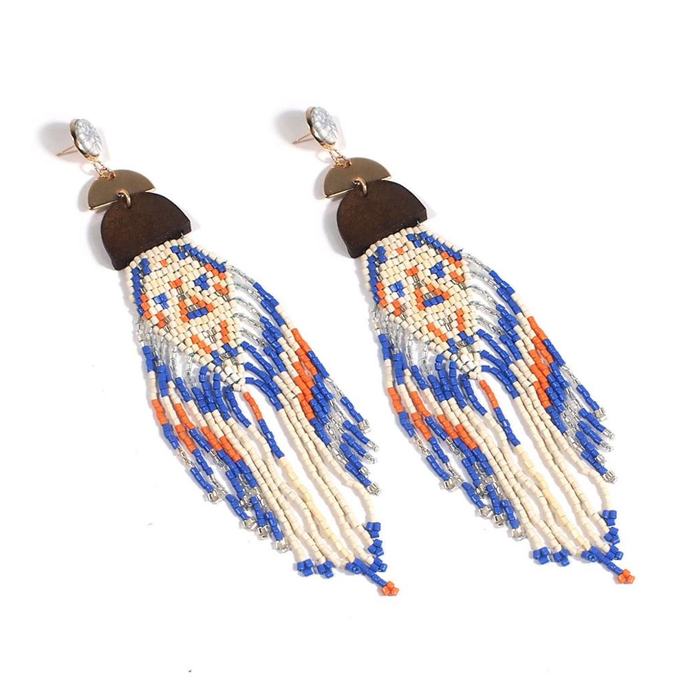 Bohemian Handmade Beaded Long Tassel Earrings