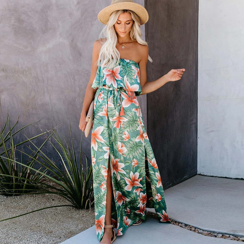 Off Shoulder Split Sleeveless Sundress