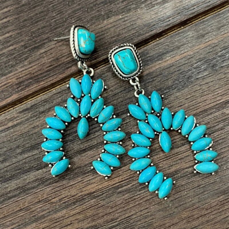 Blue Stone Turquoise Inlaid Texture Bohemian Earring