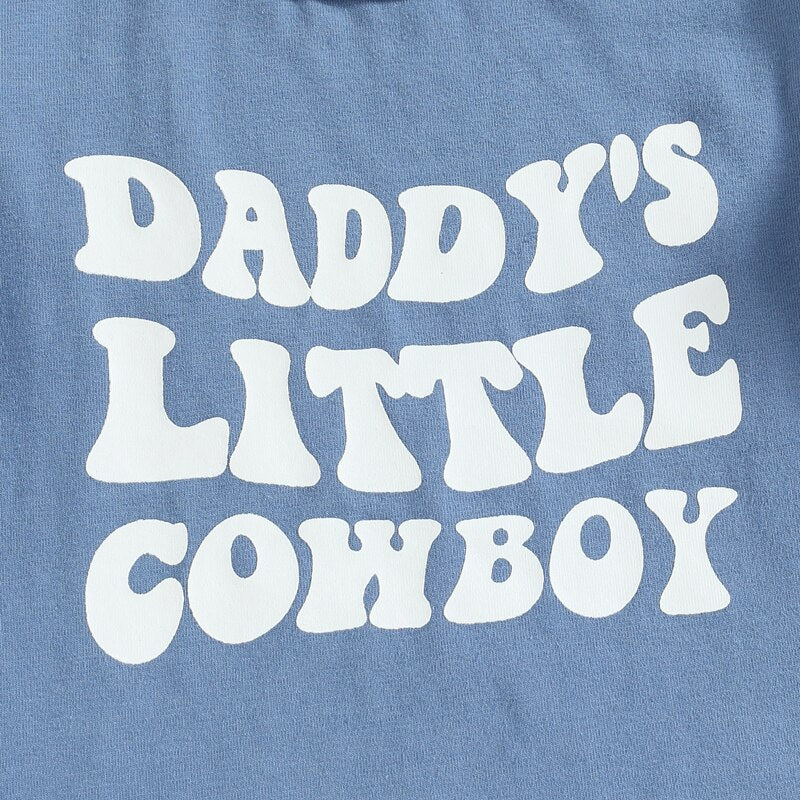 Daddy's Little Cowboy Short Sleeve T-shirts+Horse Print Drawstring Long Pants Outfits