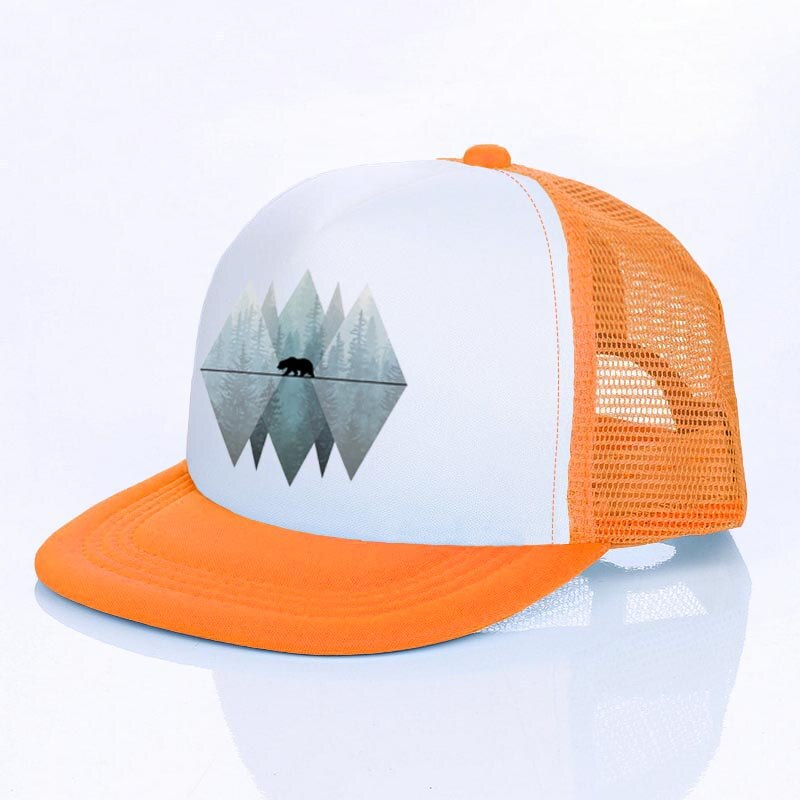 Moon Mountain Bear Flat Visor Mesh Hats Men Women Rainbow Animal  Hip Hop Cap Hat Cool Summer Hiking Camping Baseball Caps YF143