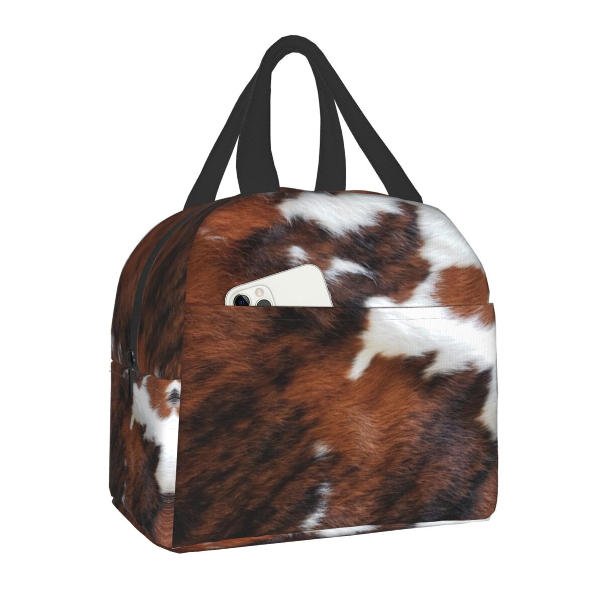 Western Cowboy Rodeo Horse Cowhide Cow Print Lunch Bag Resuable Cooler Thermal Insulated Lunch Box for Women School Work Picnic