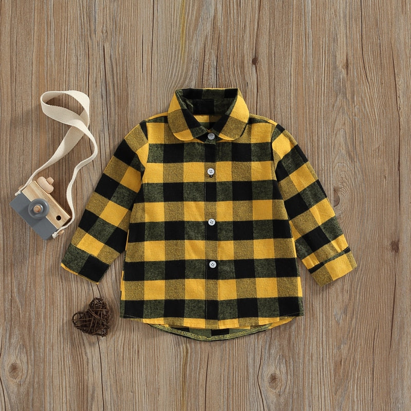 Toddler Boys Button Letter Plaid Top