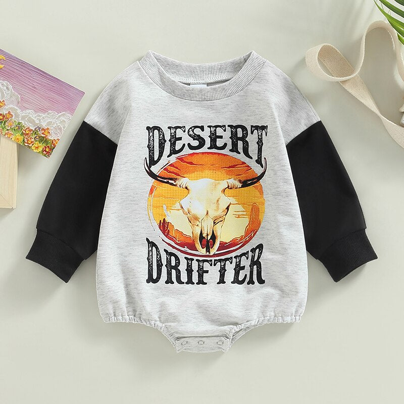 Cattle Letter Print Long Sleeve Patchwork O-neck Sweatshirts Jumpsuits