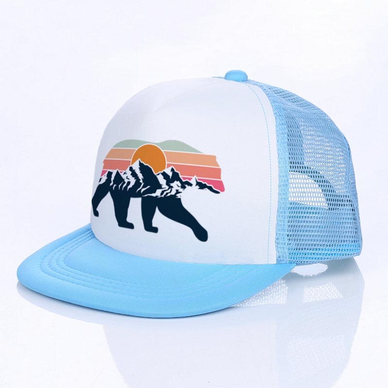 Moon Mountain Bear Flat Visor Mesh Hats Men Women Rainbow Animal  Hip Hop Cap Hat Cool Summer Hiking Camping Baseball Caps YF143