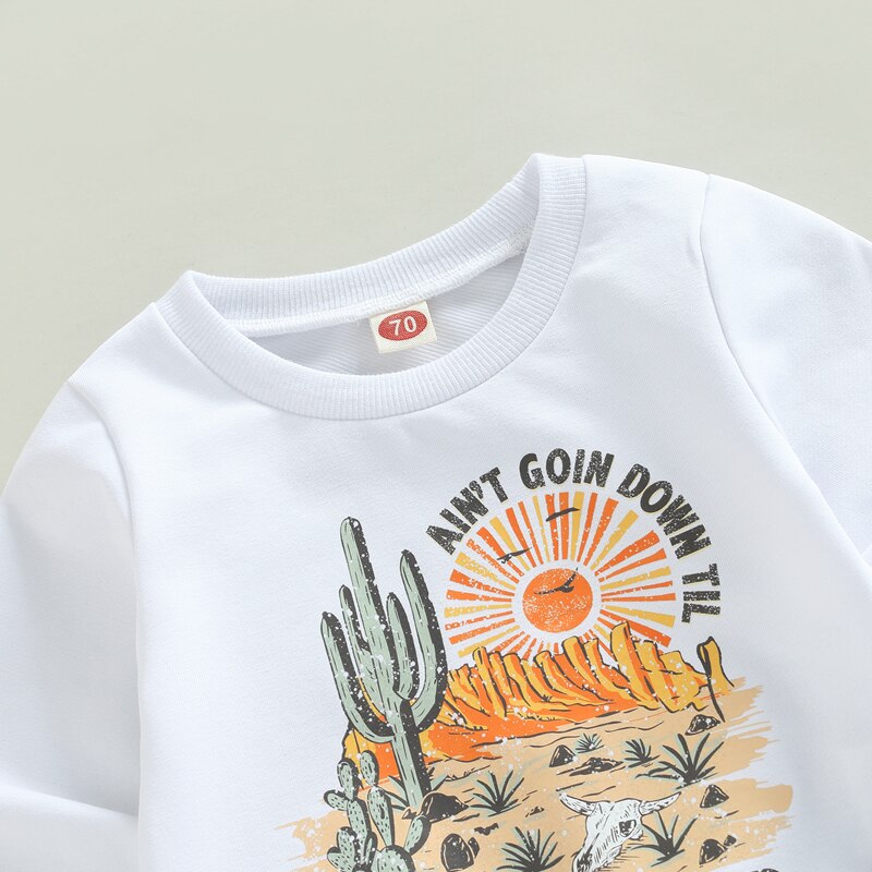 Cow Cactus Sun Print Long Sleeve Sweatshirts+Pocket Long Pants