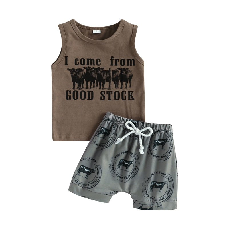 Western Boys Clothing Sets Letter Sleeveless Tanks Tops+Cattle