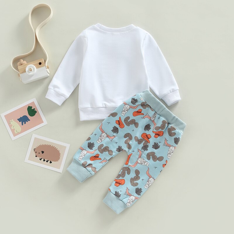 Cow Cactus Sun Print Long Sleeve Sweatshirts+Pocket Long Pants