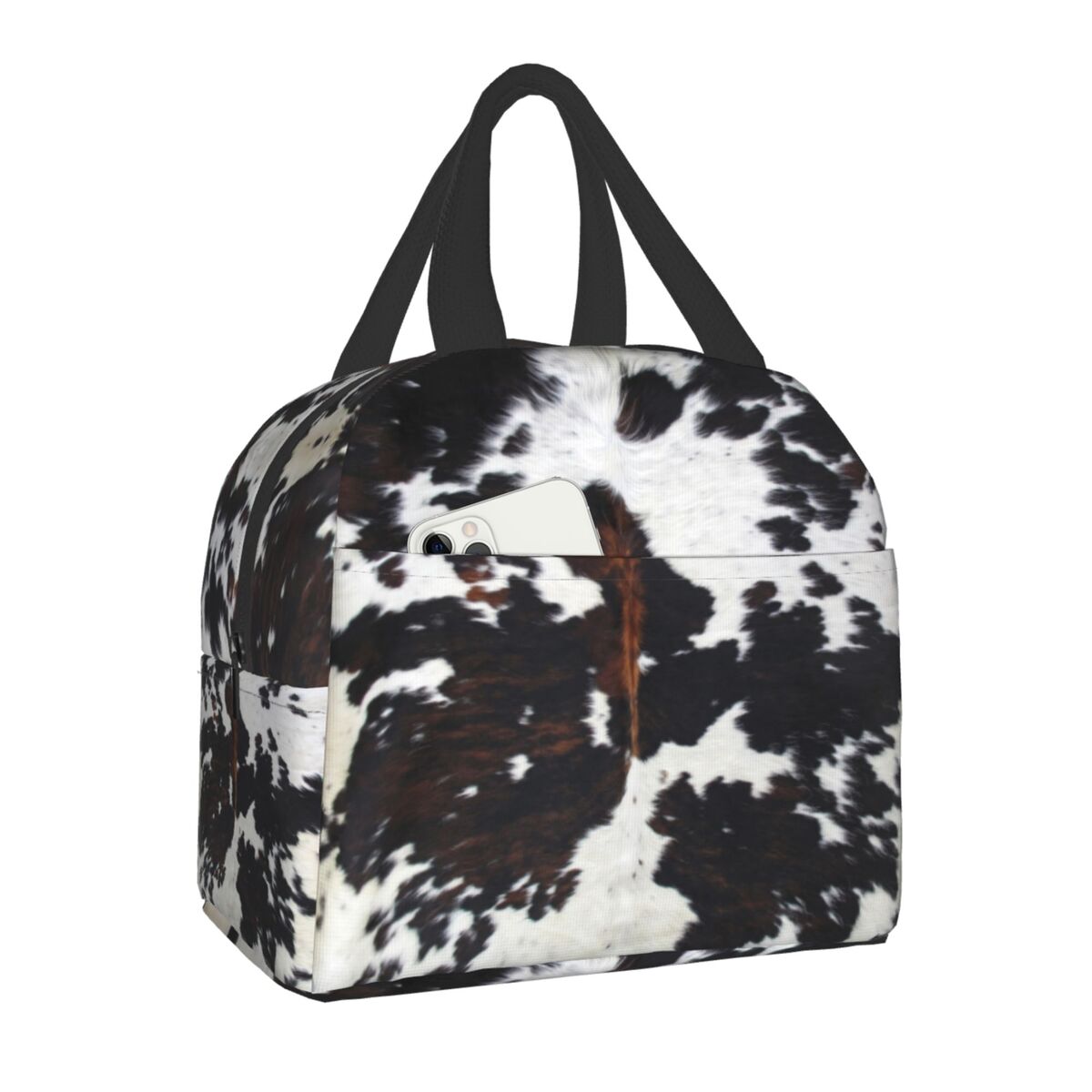 Western Cowboy Rodeo Horse Cowhide Cow Print Lunch Bag Resuable Cooler Thermal Insulated Lunch Box for Women School Work Picnic