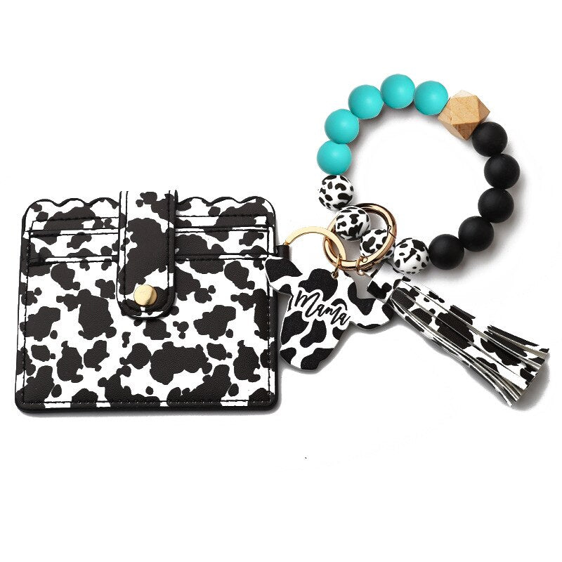 Cow Initial Wristlet keychain