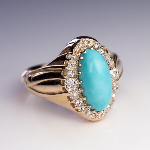 Charming Three Stone Ring Boho Vintage Blue