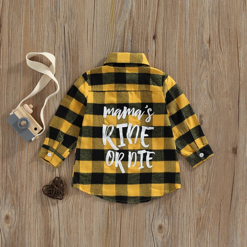 Toddler Boys Button Letter Plaid Top