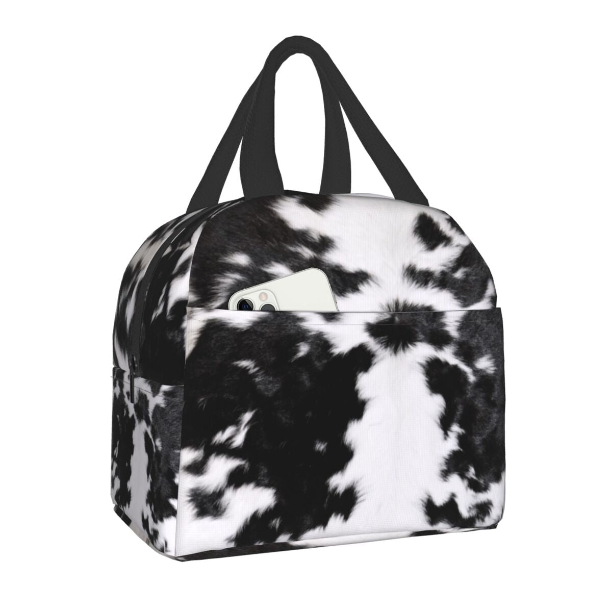 Western Cowboy Rodeo Horse Cowhide Cow Print Lunch Bag Resuable Cooler Thermal Insulated Lunch Box for Women School Work Picnic