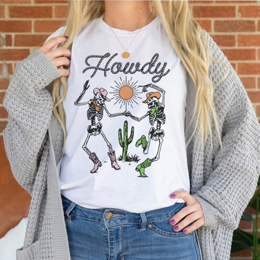 Howdy Skeleton Cowgirl Western Style T Shirt