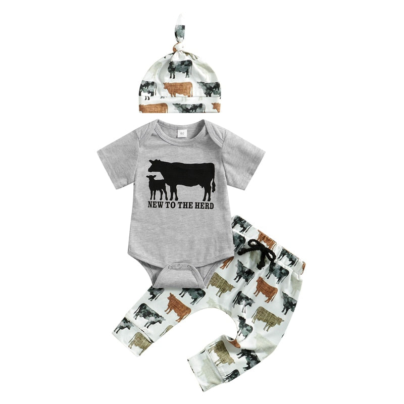 0-18M Newborn Baby Boys Summer Clothing Sets Cattle Print