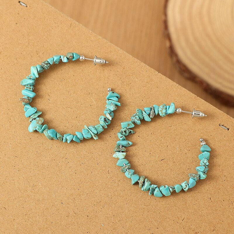 4.5cm Turquoise Stone Hoop Earrings