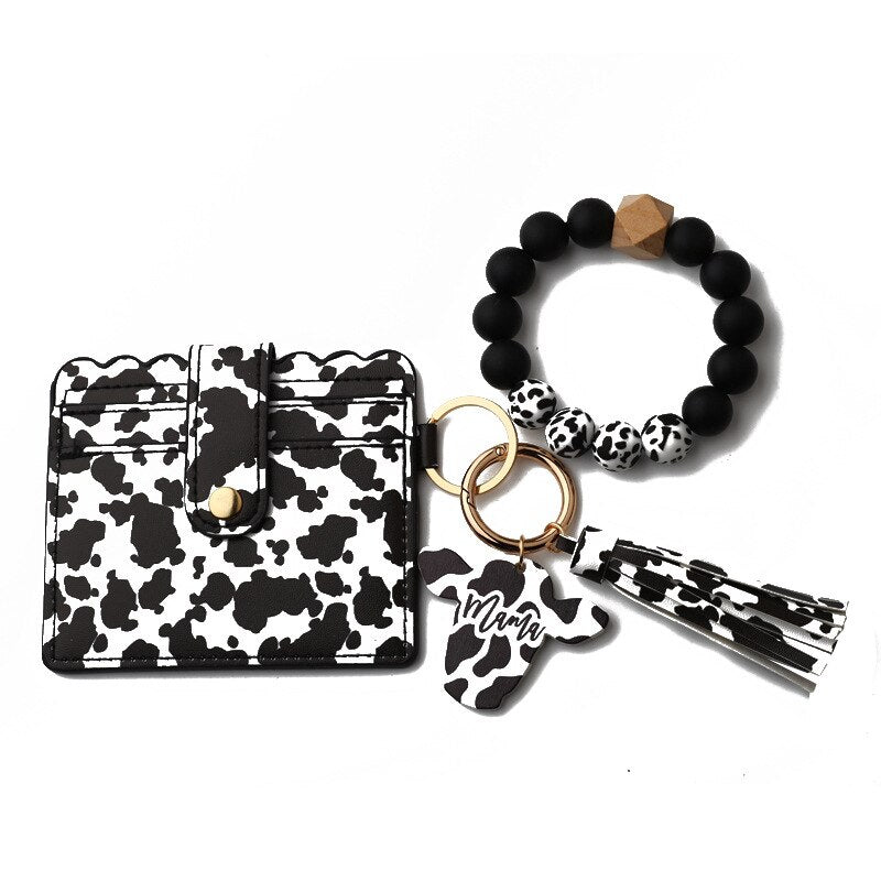 Cow Initial Wristlet keychain