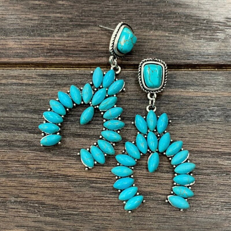 Blue Stone Turquoise Inlaid Texture Bohemian Earring