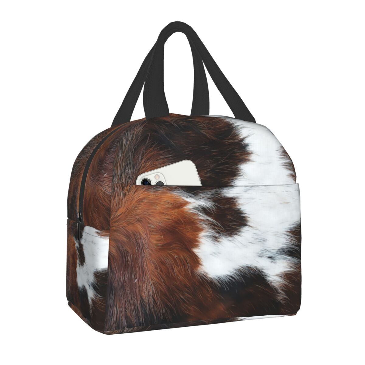 Western Cowboy Rodeo Horse Cowhide Cow Print Lunch Bag Resuable Cooler Thermal Insulated Lunch Box for Women School Work Picnic