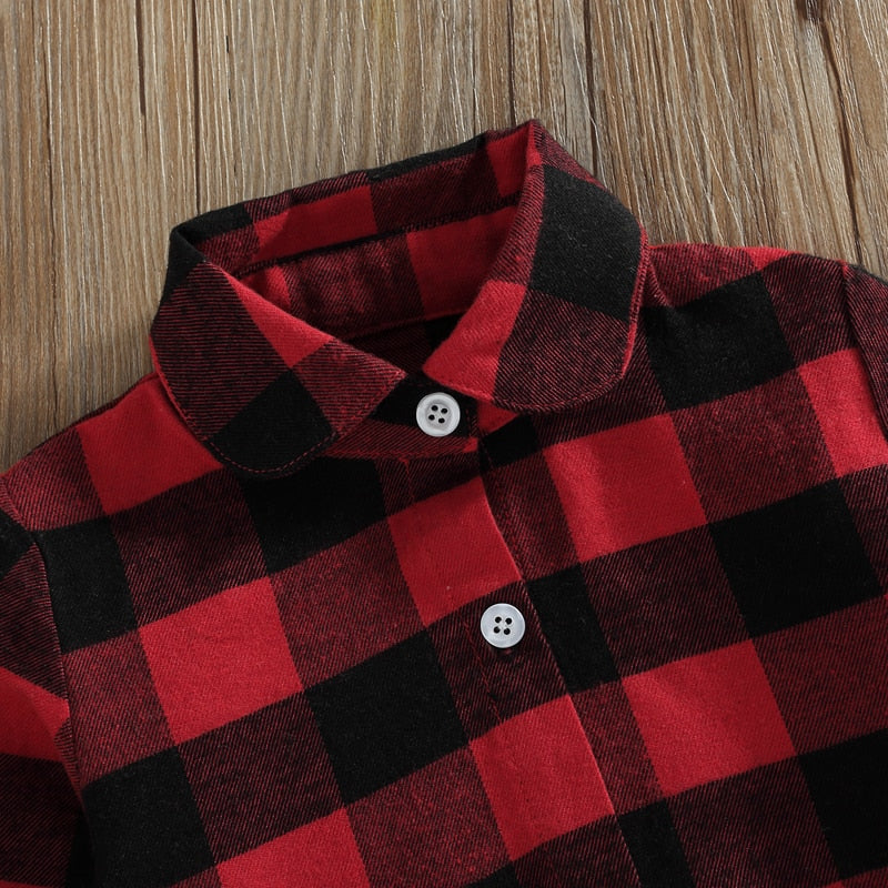 Toddler Boys Button Letter Plaid Top