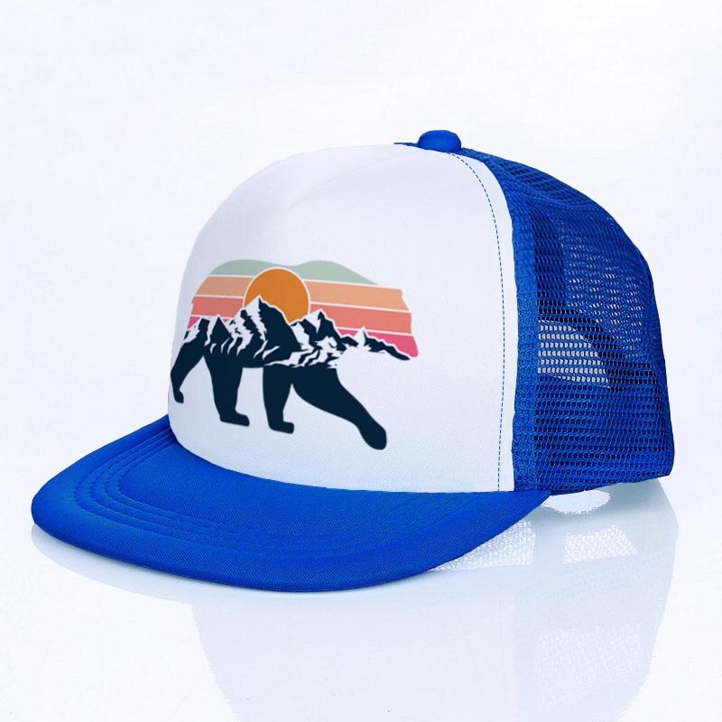 Moon Mountain Bear Flat Visor Mesh Hats Men Women Rainbow Animal  Hip Hop Cap Hat Cool Summer Hiking Camping Baseball Caps YF143