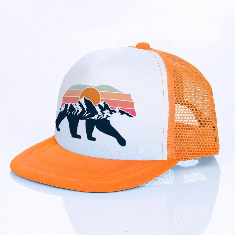 Moon Mountain Bear Flat Visor Mesh Hats Men Women Rainbow Animal  Hip Hop Cap Hat Cool Summer Hiking Camping Baseball Caps YF143