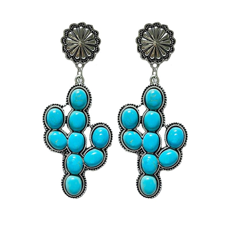 Semi Stone Turquoise Cactus Earrings