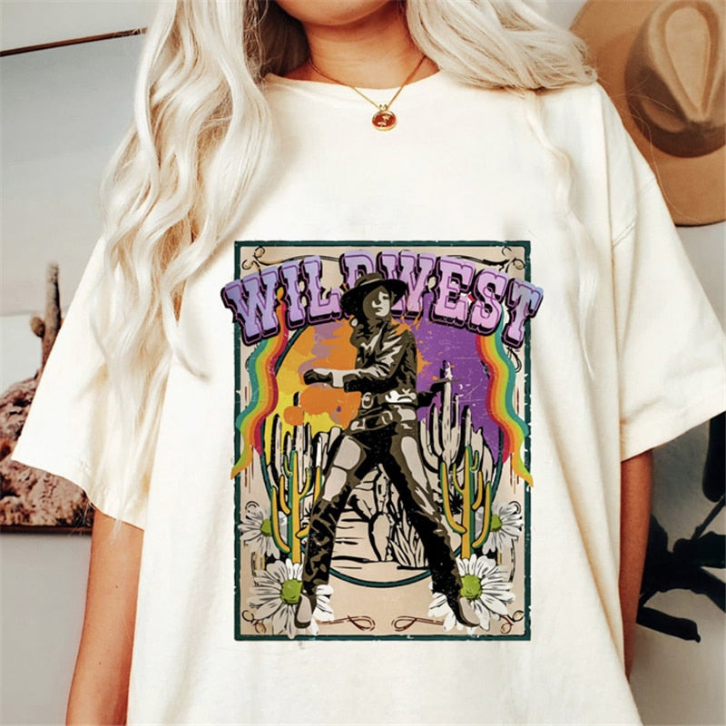 Western Style Denim Funny Women T-shirt