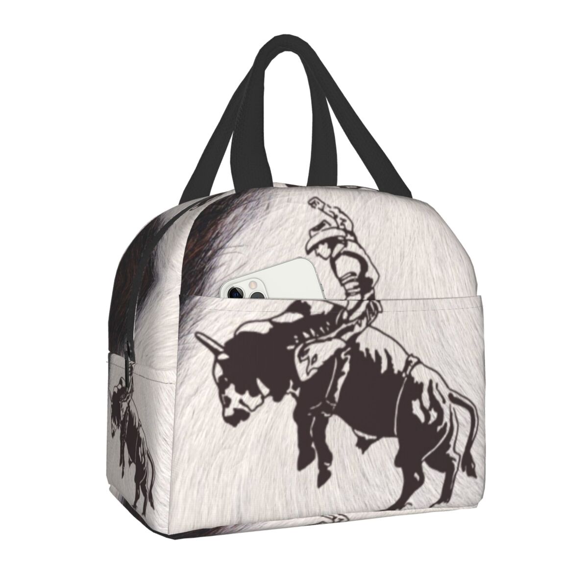 Western Cowboy Rodeo Horse Cowhide Cow Print Lunch Bag Resuable Cooler Thermal Insulated Lunch Box for Women School Work Picnic