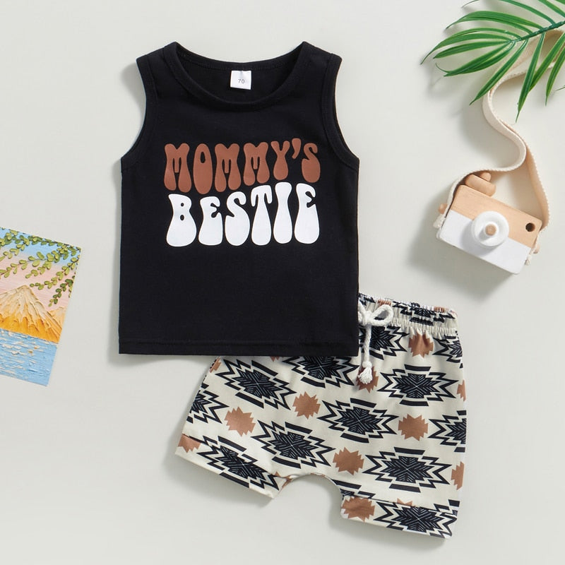 Momma Bestie Sleeveless Tanks Tops+Graphic Print Shorts