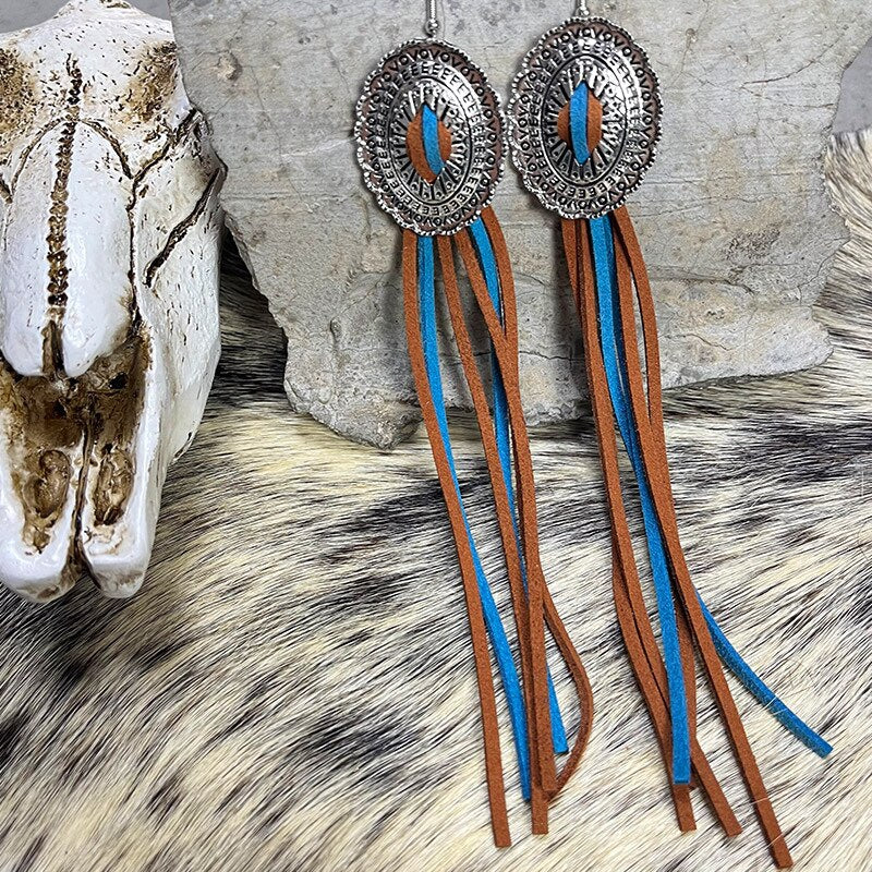 Western Concho Silvertone Metal Medallion Earrings