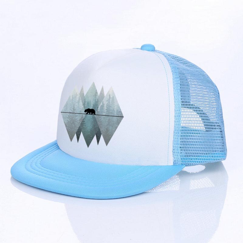 Moon Mountain Bear Flat Visor Mesh Hats Men Women Rainbow Animal  Hip Hop Cap Hat Cool Summer Hiking Camping Baseball Caps YF143