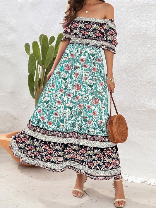 Boho Floral Print Long Dress