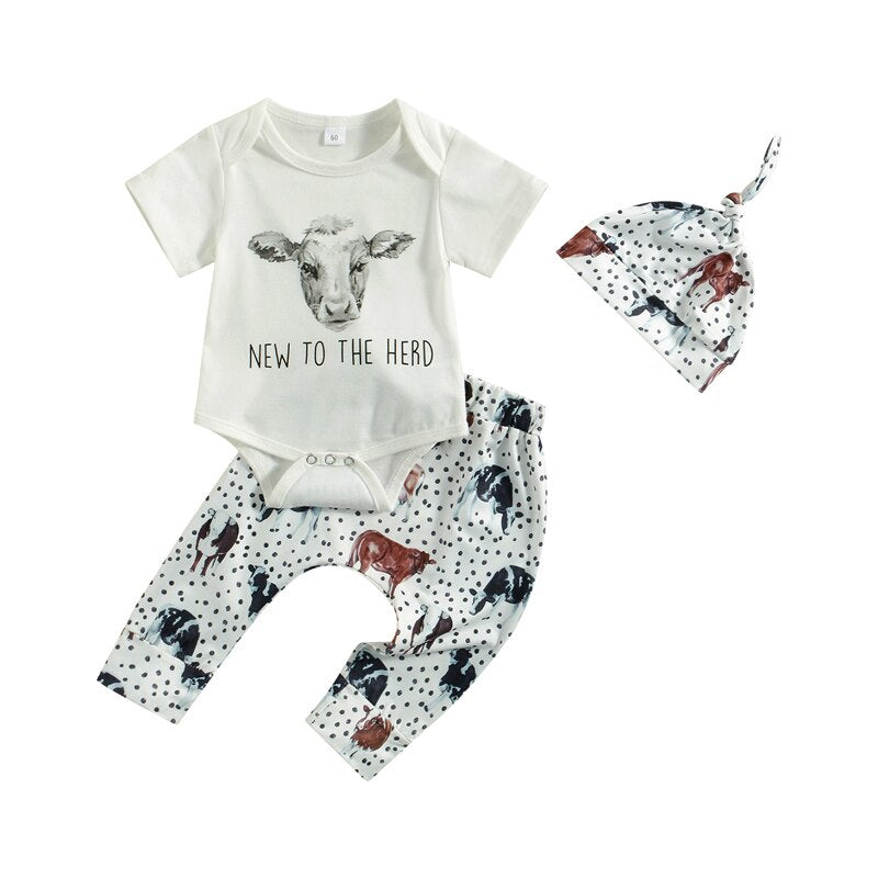 0-18M Newborn Baby Boys Summer Clothing Sets Cattle Print