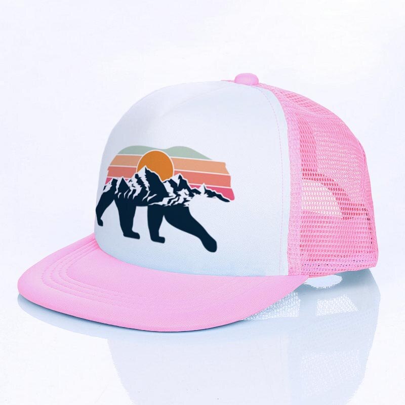 Moon Mountain Bear Flat Visor Mesh Hats Men Women Rainbow Animal  Hip Hop Cap Hat Cool Summer Hiking Camping Baseball Caps YF143