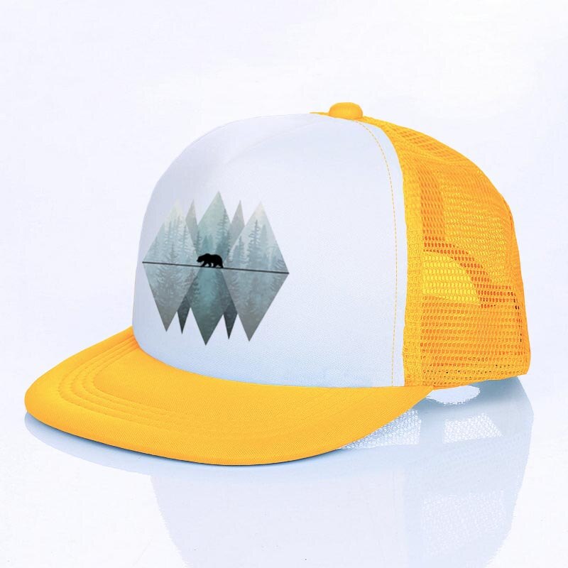 Moon Mountain Bear Flat Visor Mesh Hats Men Women Rainbow Animal  Hip Hop Cap Hat Cool Summer Hiking Camping Baseball Caps YF143