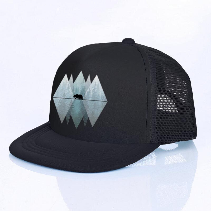 Moon Mountain Bear Flat Visor Mesh Hats Men Women Rainbow Animal  Hip Hop Cap Hat Cool Summer Hiking Camping Baseball Caps YF143