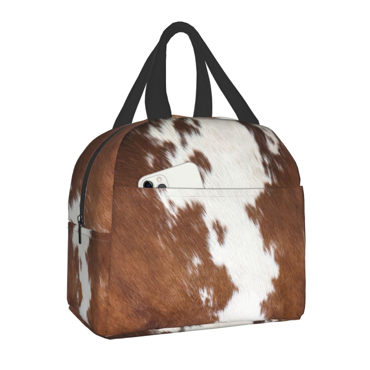 Western Cowboy Rodeo Horse Cowhide Cow Print Lunch Bag Resuable Cooler Thermal Insulated Lunch Box for Women School Work Picnic