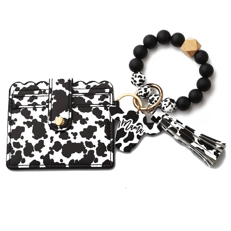 Cow Initial Wristlet keychain