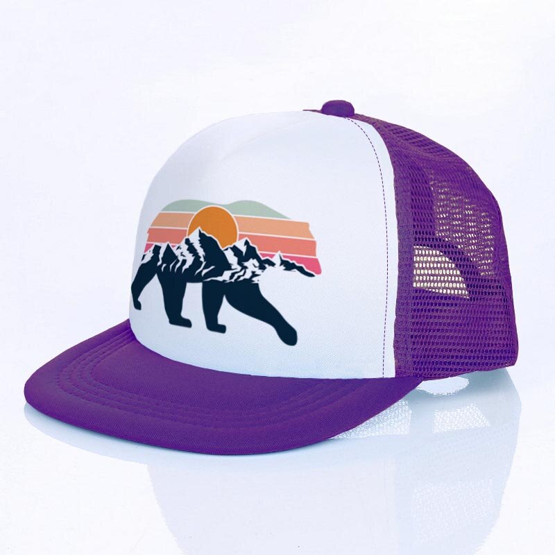 Moon Mountain Bear Flat Visor Mesh Hats Men Women Rainbow Animal  Hip Hop Cap Hat Cool Summer Hiking Camping Baseball Caps YF143