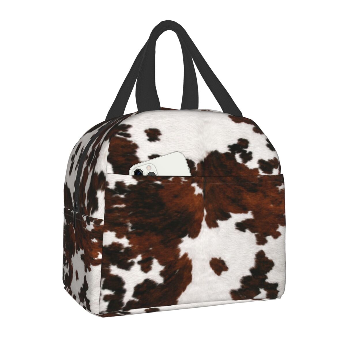 Western Cowboy Rodeo Horse Cowhide Cow Print Lunch Bag Resuable Cooler Thermal Insulated Lunch Box for Women School Work Picnic