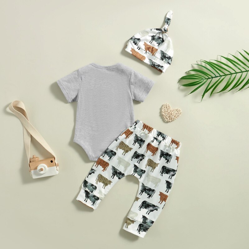 0-18M Newborn Baby Boys Summer Clothing Sets Cattle Print