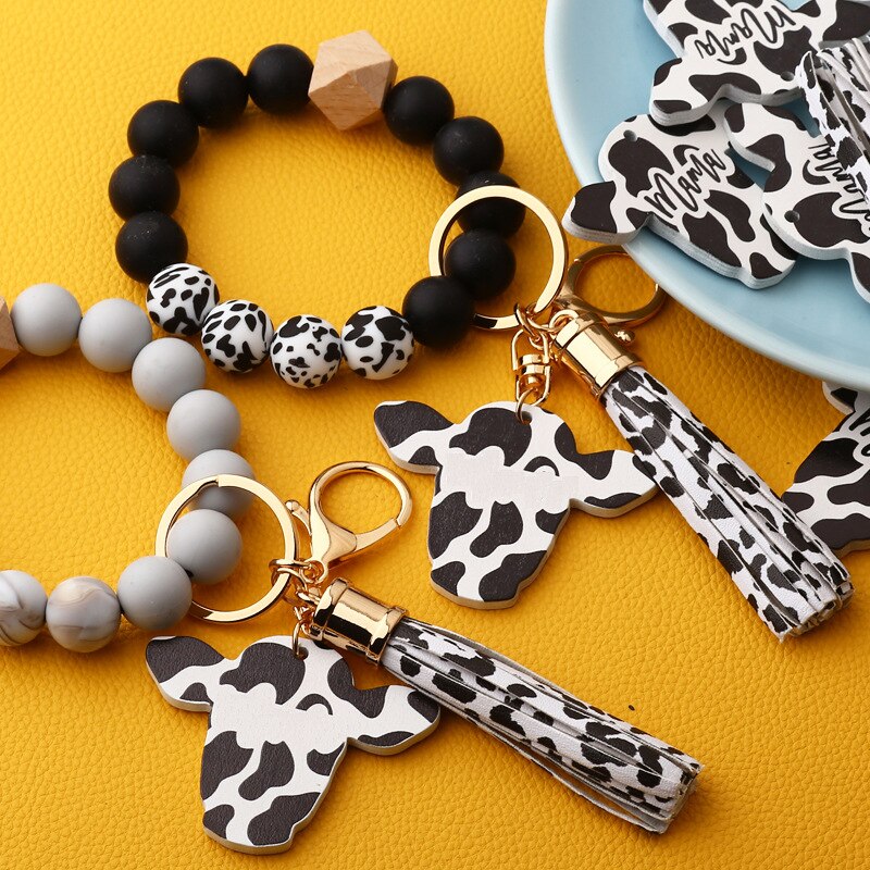 Cow Initial Wristlet keychain