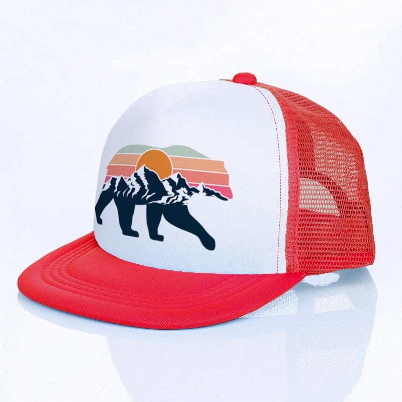 Moon Mountain Bear Flat Visor Mesh Hats Men Women Rainbow Animal  Hip Hop Cap Hat Cool Summer Hiking Camping Baseball Caps YF143