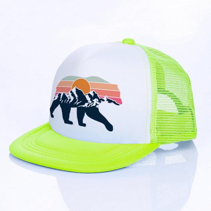 Moon Mountain Bear Flat Visor Mesh Hats Men Women Rainbow Animal  Hip Hop Cap Hat Cool Summer Hiking Camping Baseball Caps YF143