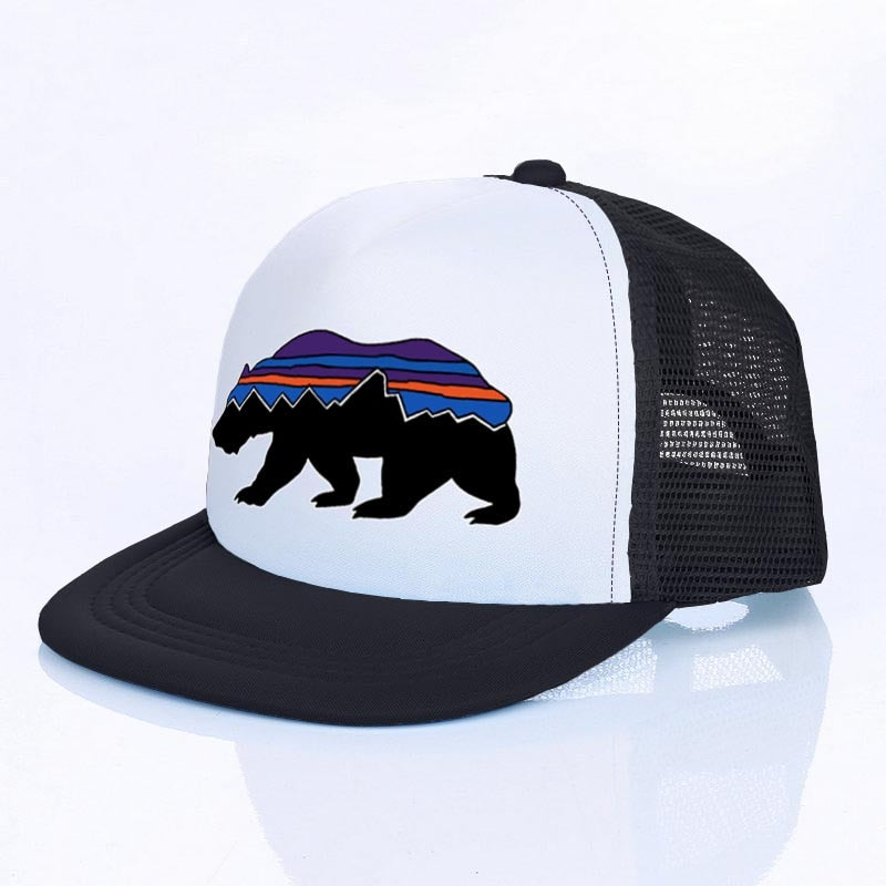 Moon Mountain Bear Flat Visor Mesh Hats Men Women Rainbow Animal  Hip Hop Cap Hat Cool Summer Hiking Camping Baseball Caps YF143