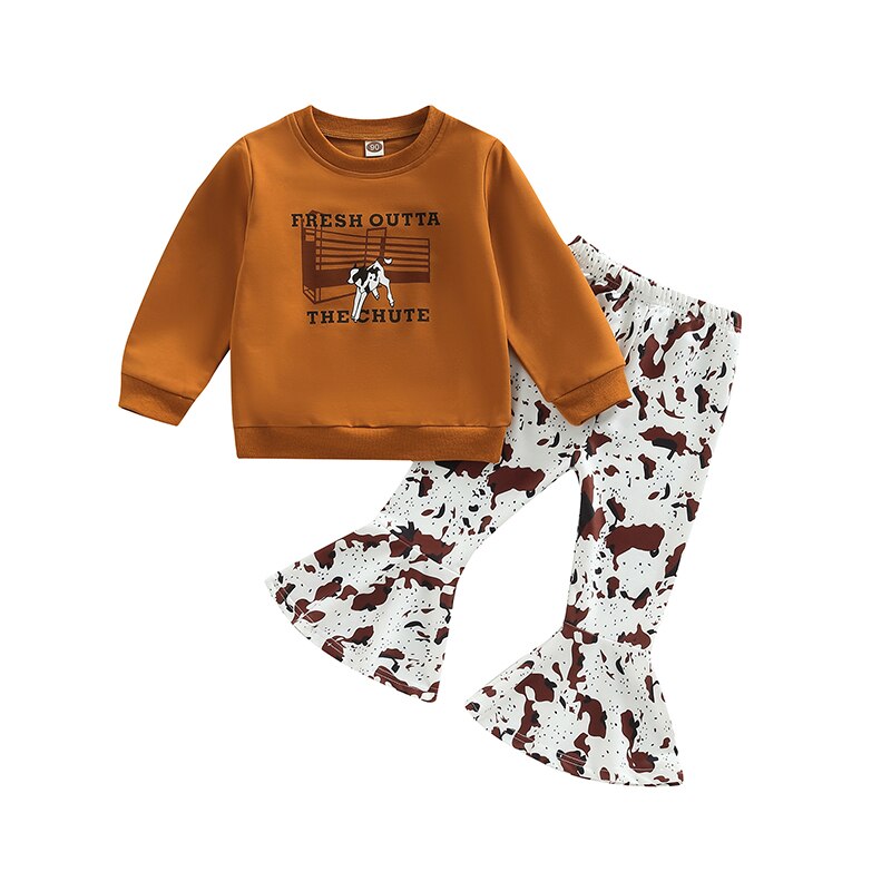 Brown Cattle Letter Print Cotton Outfits