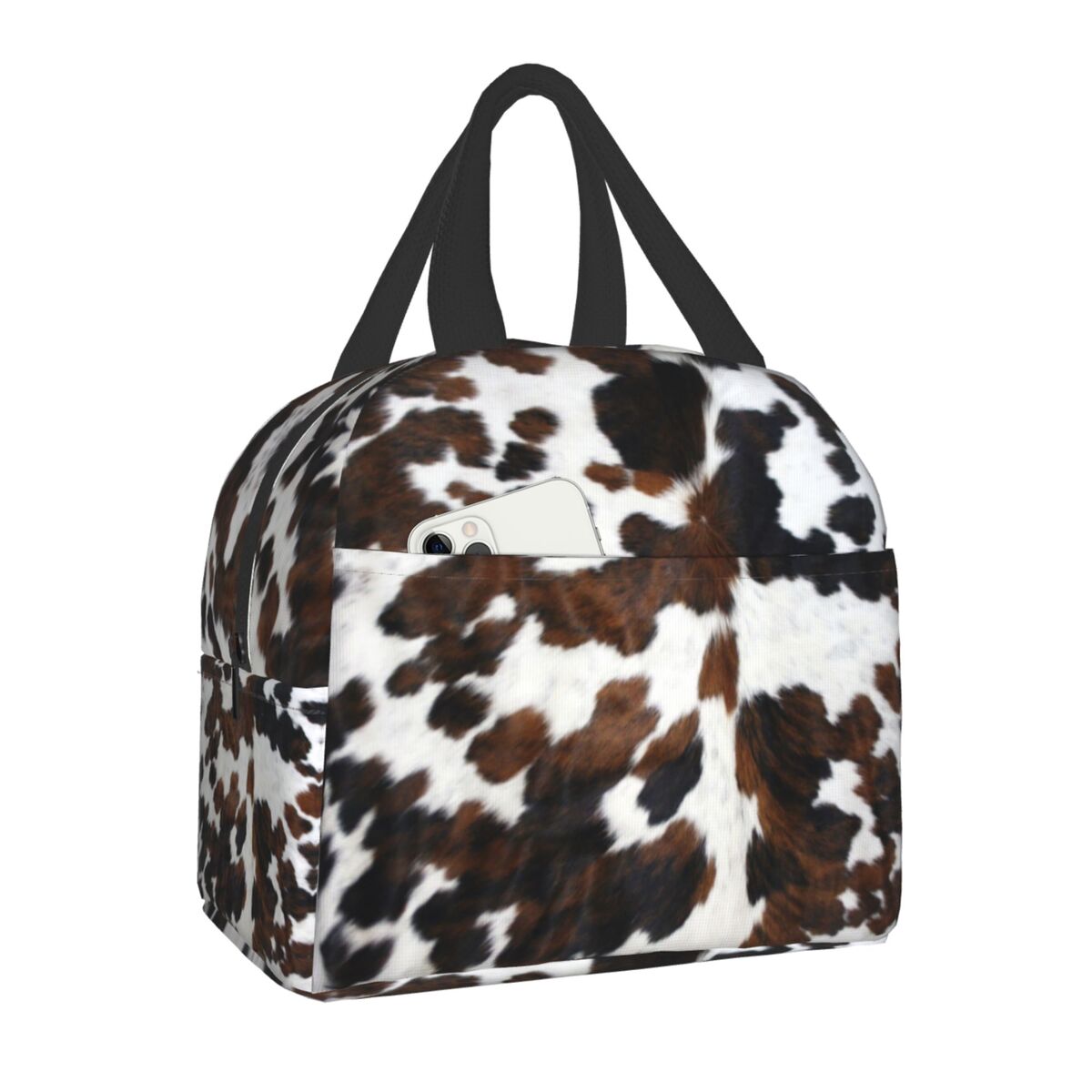 Western Cowboy Rodeo Horse Cowhide Cow Print Lunch Bag Resuable Cooler Thermal Insulated Lunch Box for Women School Work Picnic